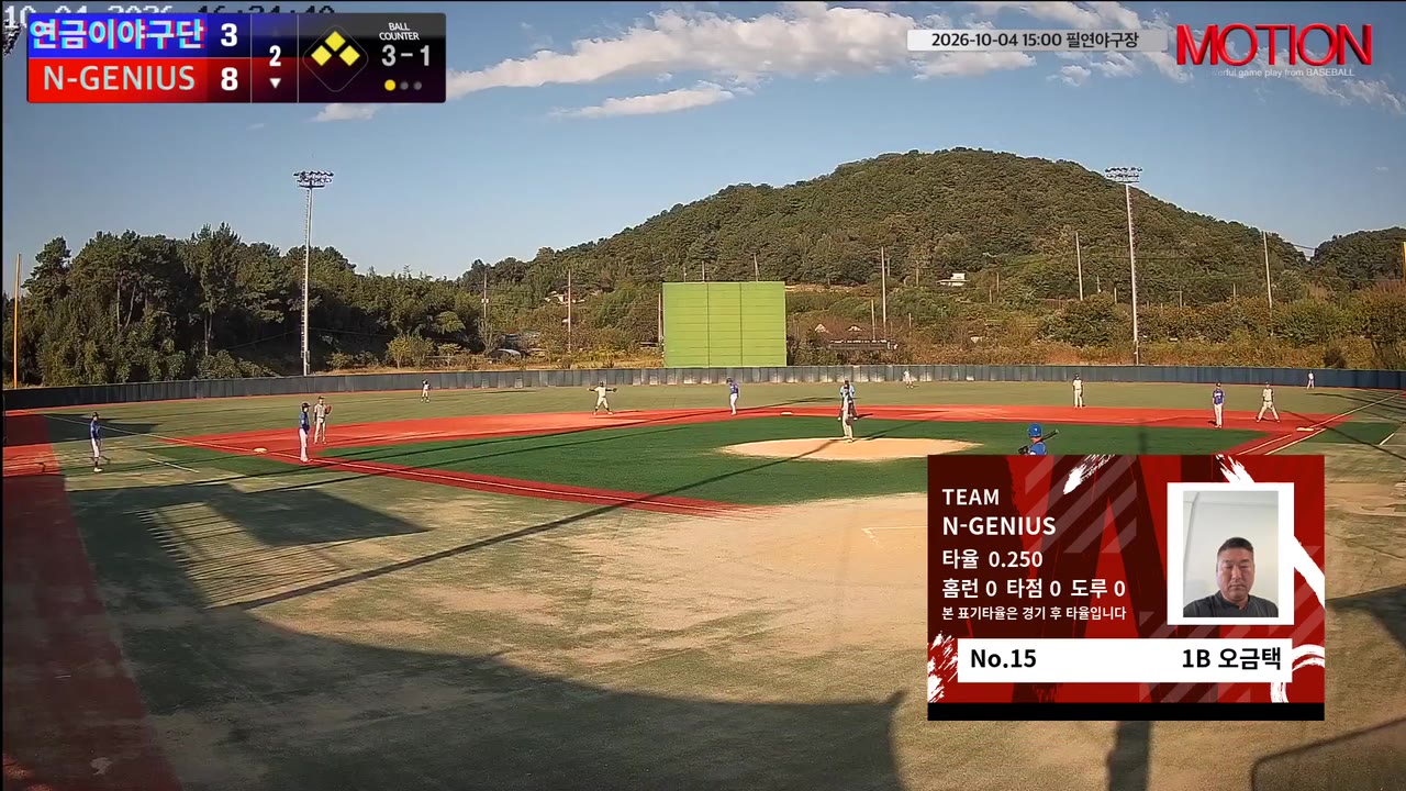 오금택(15번, N-GENIUS) 볼넷 클립 | vs 연금이야구단 | 10/4 (필연야구장)