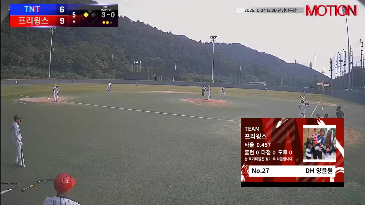 양윤원(27번, 프리윙스) 볼넷 클립 | vs TNT | 10/4 (전남야구장)