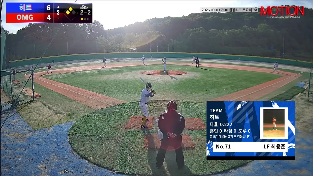 최용준(71번, 히트) 볼넷 클립 | vs OMG | 10/3 (고촌 야구장)