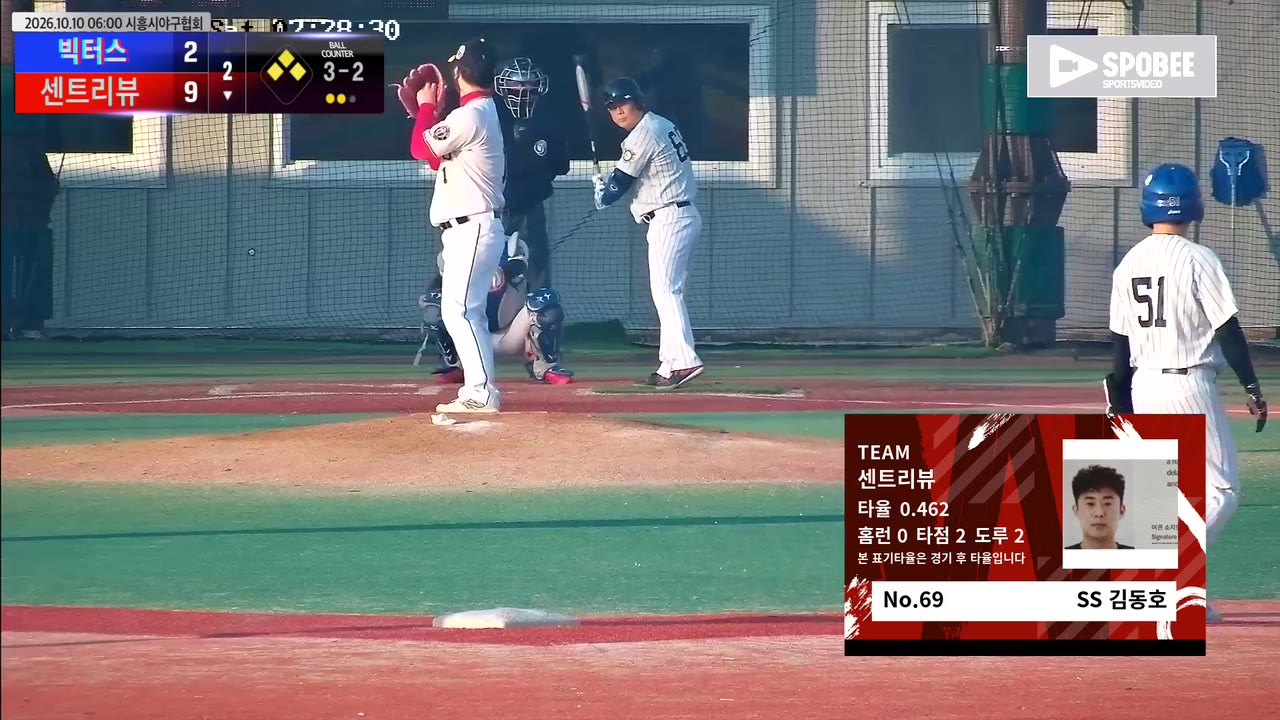 김동호(69번, 센트리뷰) 볼넷 클립 | vs 빅터스 | 10/10 (에코피아야구장)