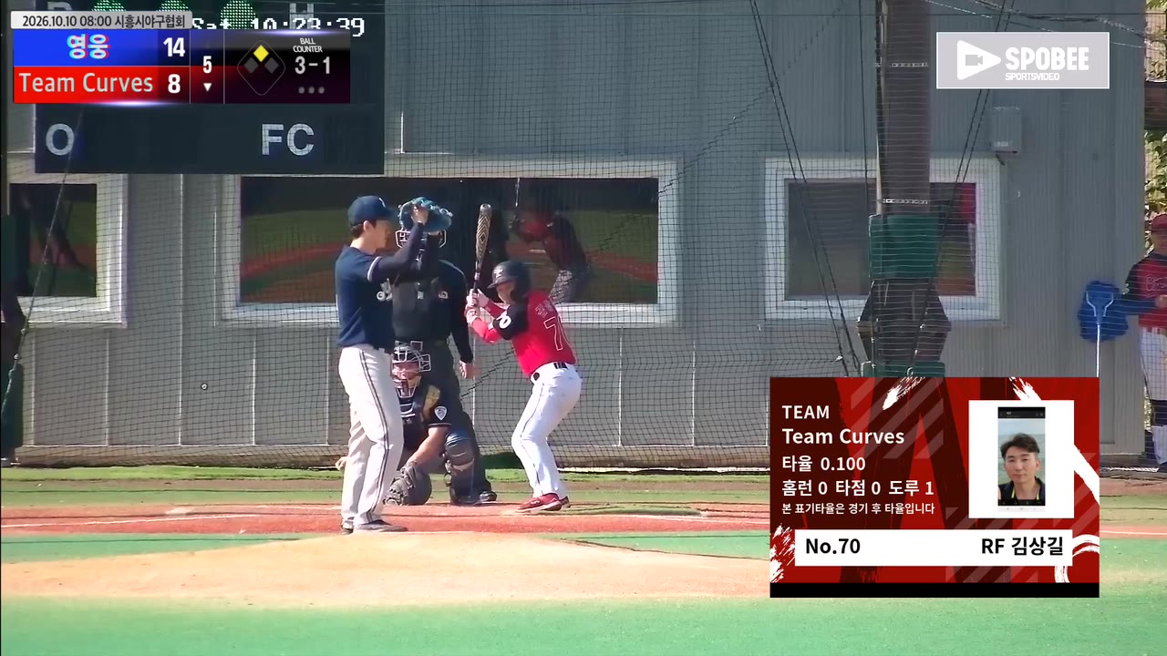 김상길(70번, Team Curves) 볼넷 클립 | vs 영웅 | 10/10 (에코피아야구장)