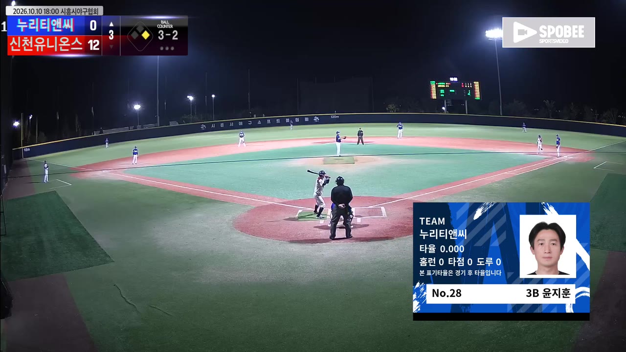 윤지훈(28번, 누리티앤씨) 볼넷 클립 | vs 신천유니온스 | 10/10 (에코피아야구장)