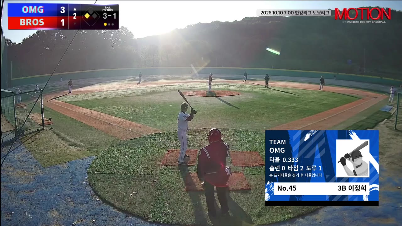 이정희(45번, OMG) 볼넷 클립 | vs BROS | 10/10 (고촌 야구장)