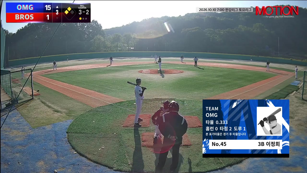 이정희(45번, OMG) 볼넷 클립 | vs BROS | 10/10 (고촌 야구장)
