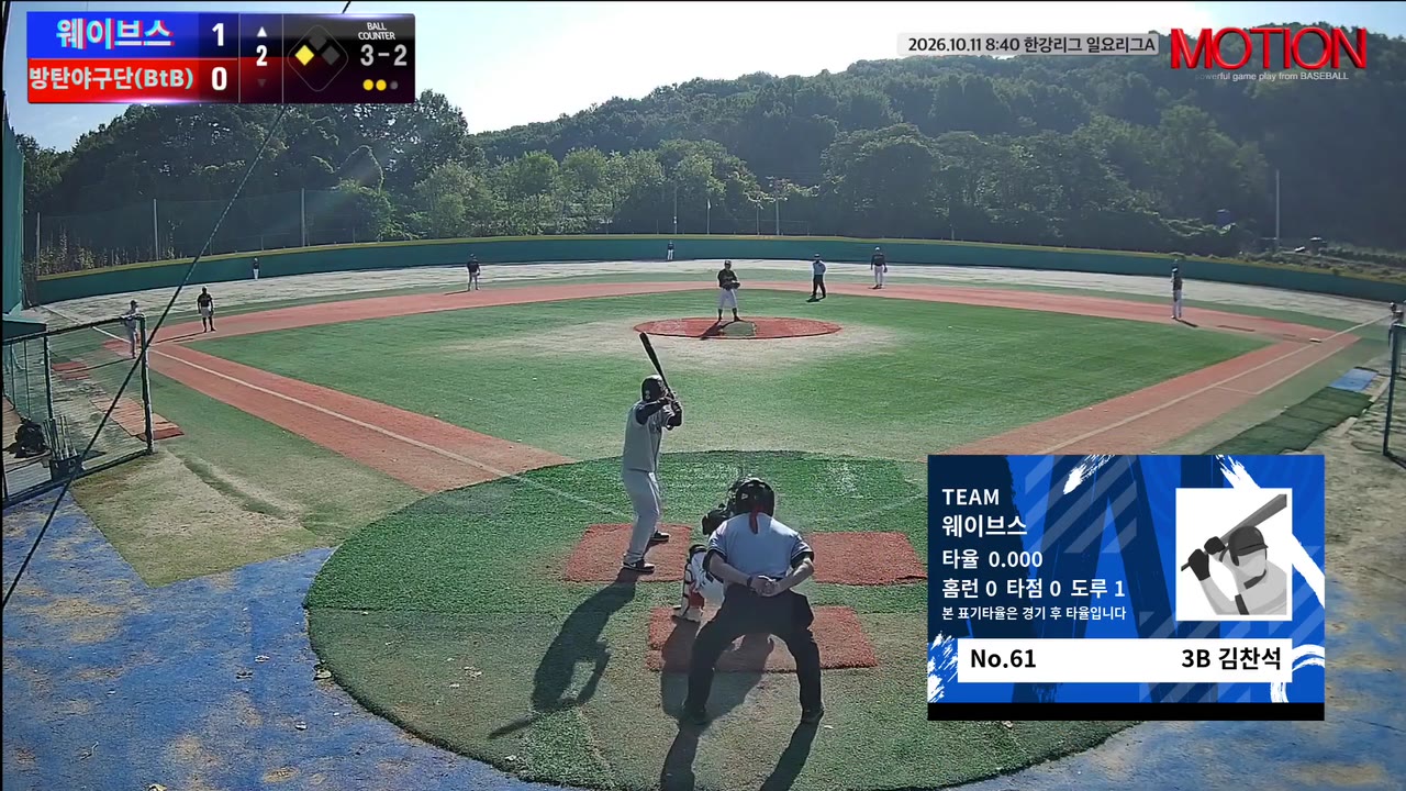 김찬석(61번, 웨이브스) 볼넷 클립 | vs 방탄야구단(BtB) | 10/11 (고촌 야구장)