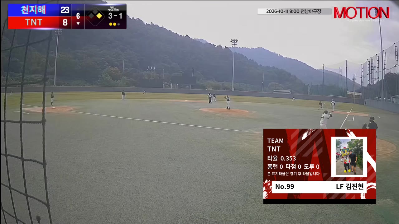 김진현(99번, TNT) 볼넷 클립 | vs 천지해 | 10/11 (전남야구장)