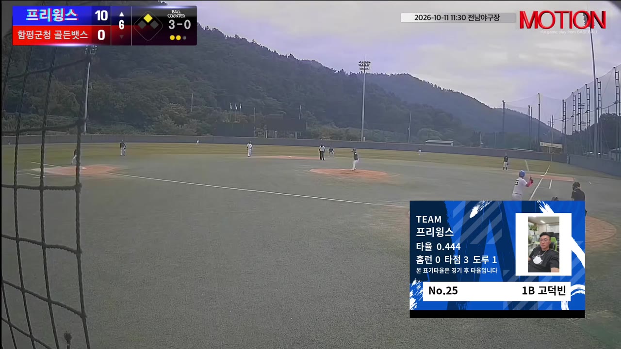 고덕빈(25번, 프리윙스) 볼넷 클립 | vs 함평군청 골든뱃스 | 10/11 (전남야구장)