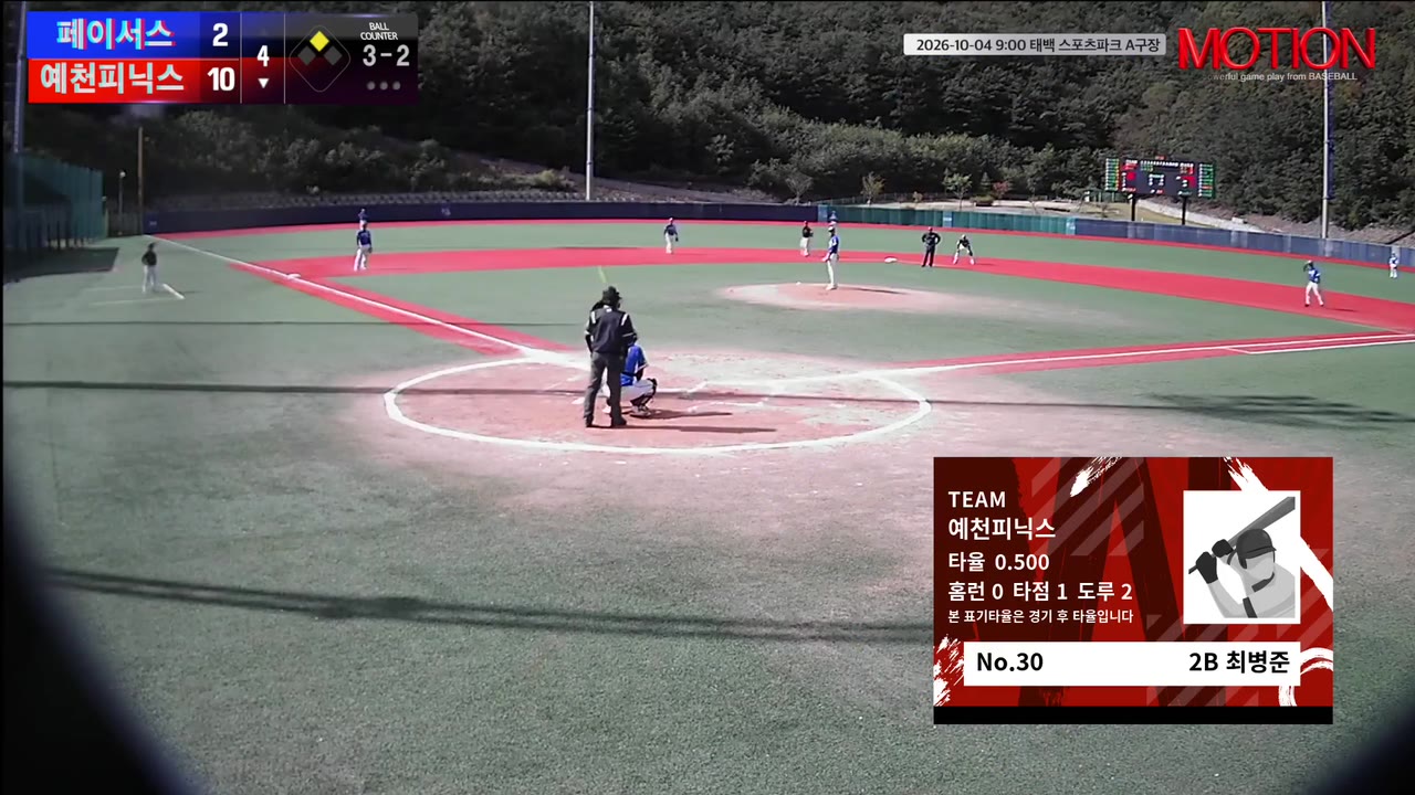 최병준(30번, 예천피닉스) 볼넷 클립 | vs 페이서스 | 10/4 (태백 스포츠파크 A구장)