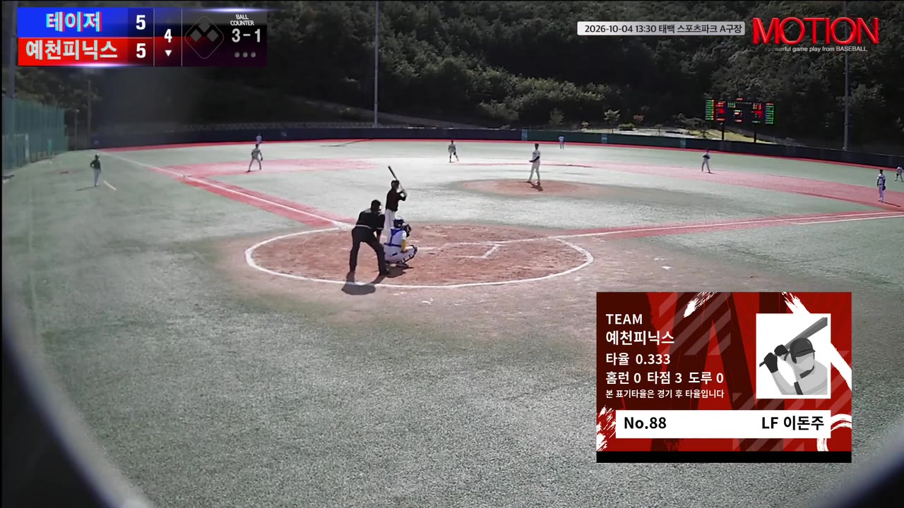이돈주(88번, 예천피닉스) 볼넷 클립 | vs 테이저 | 10/4 (태백 스포츠파크 A구장)