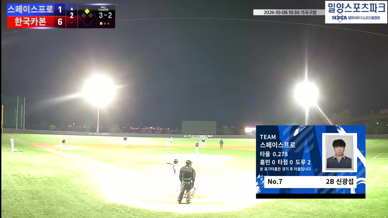 신광섭(7번, 스페이스프로) 1루타 클립 | vs 한국카본 | 10/6 (가곡구장)