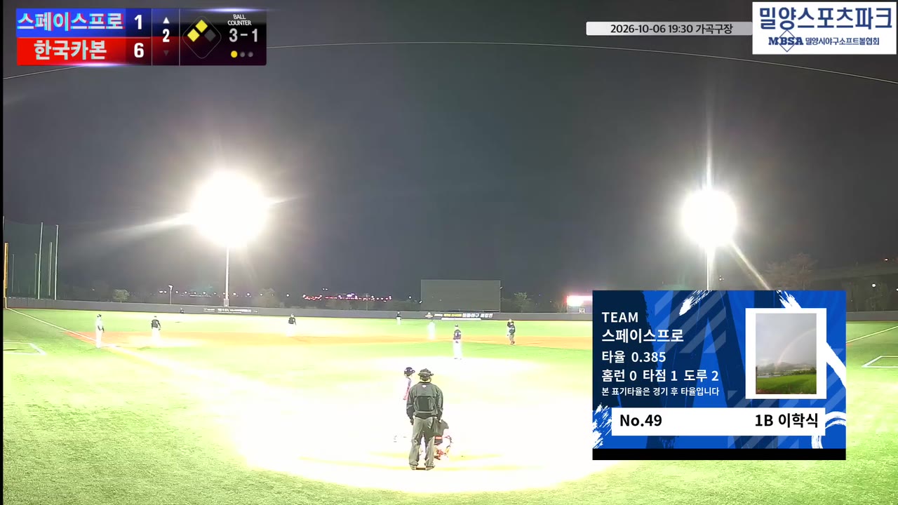 이학식(49번, 스페이스프로) 볼넷 클립 | vs 한국카본 | 10/6 (가곡구장)