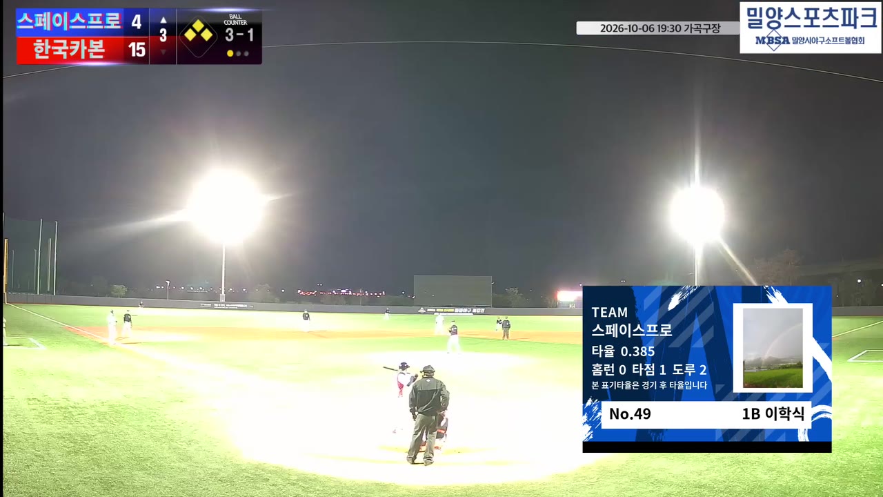 이학식(49번, 스페이스프로) 볼넷 클립 | vs 한국카본 | 10/6 (가곡구장)