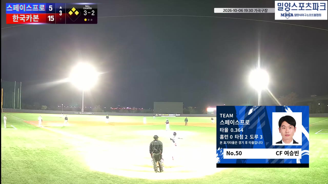 여승빈(50번, 스페이스프로) 볼넷 클립 | vs 한국카본 | 10/6 (가곡구장)