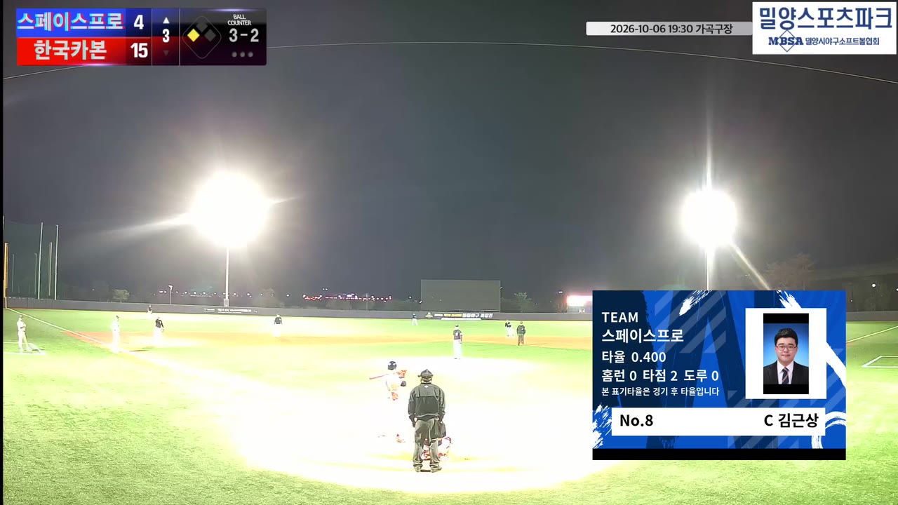 김근상(8번, 스페이스프로) 볼넷 클립 | vs 한국카본 | 10/6 (가곡구장)