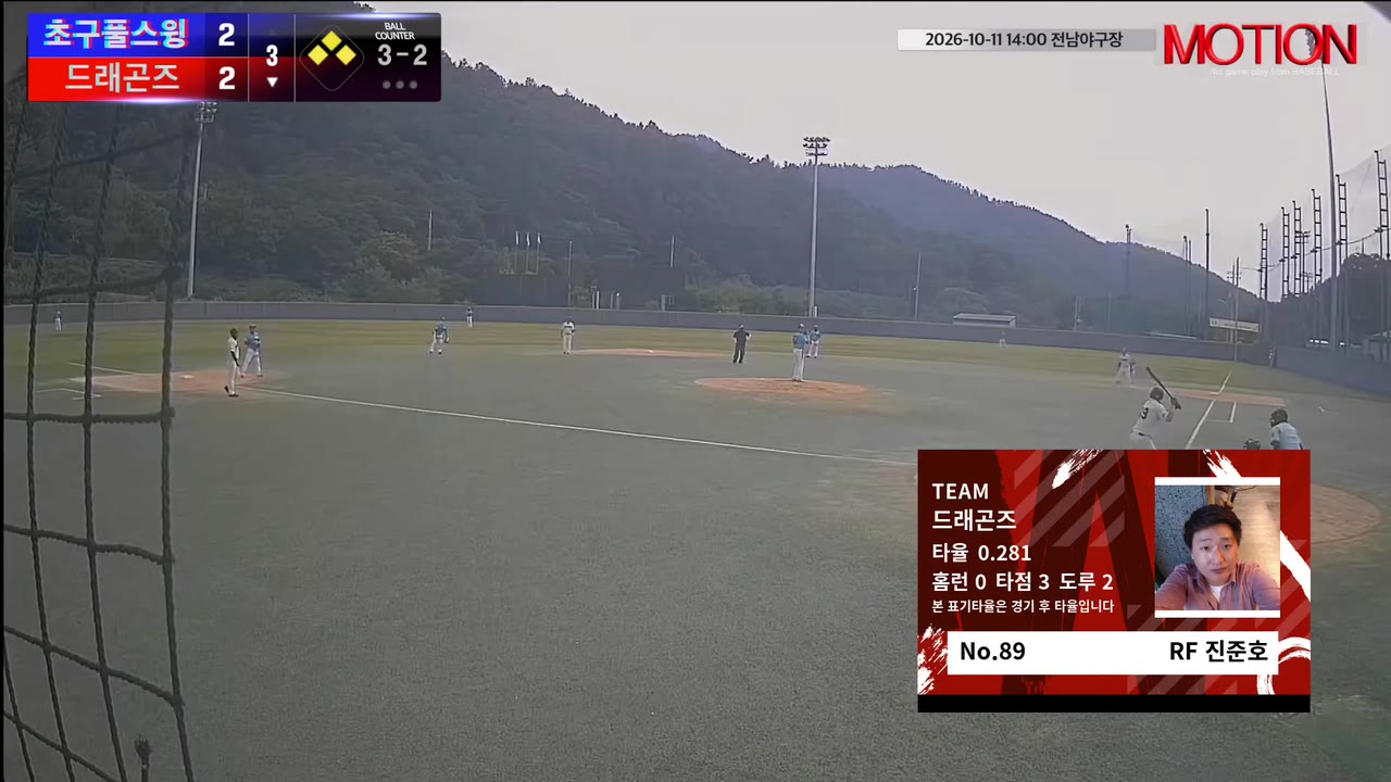 진준호(89번, 드래곤즈) 볼넷 클립 | vs 초구풀스윙 | 10/11 (전남야구장)