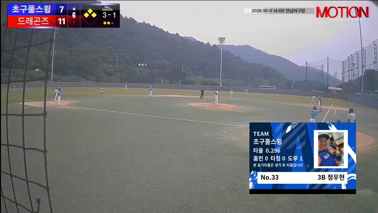 정우현(33번, 초구풀스윙) 볼넷 클립 | vs 드래곤즈 | 10/11 (전남야구장)