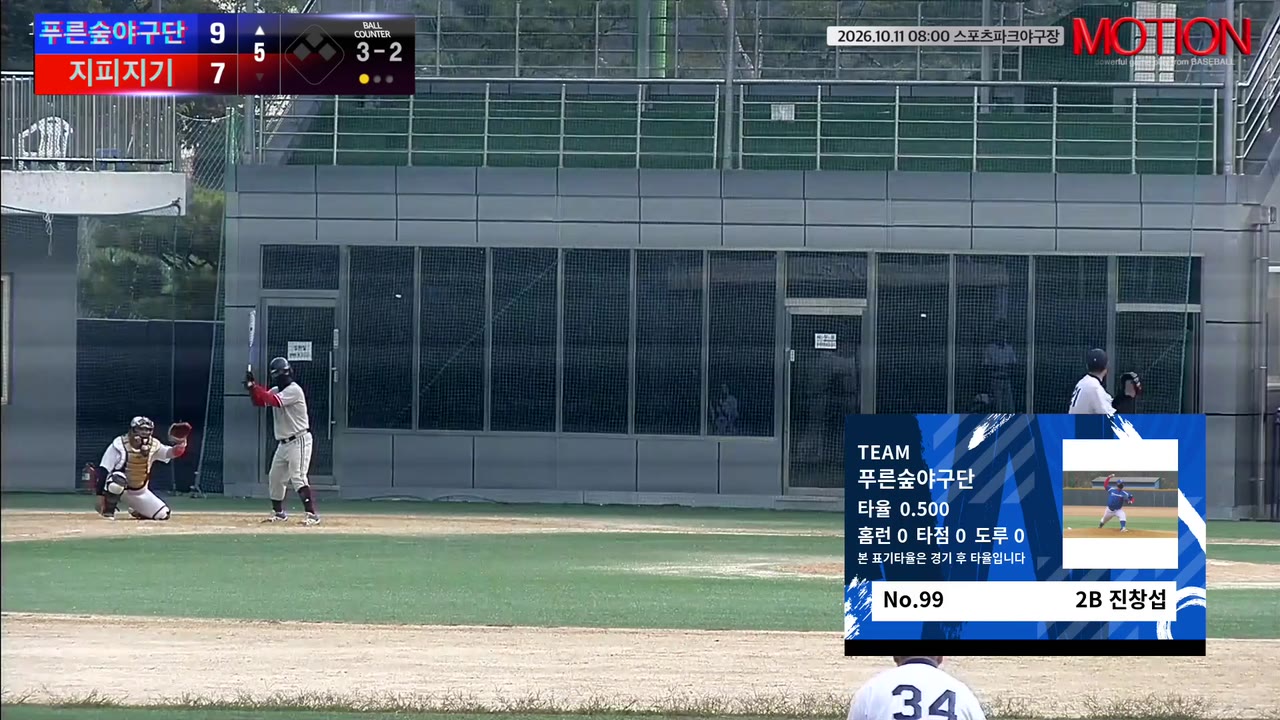 진창섭(99번, 푸른숲야구단) 실책 클립 | vs 지피지기 | 10/11 (스포츠파크야구장)