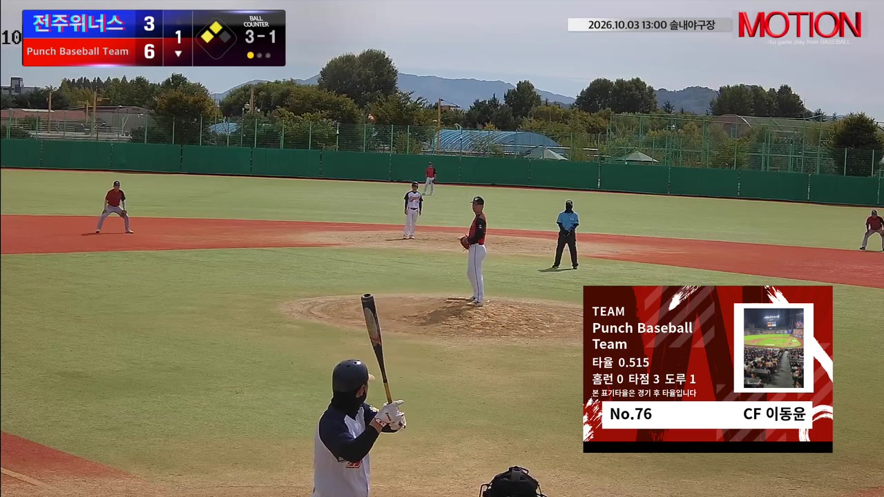 이동윤(76번, Punch Baseball Team) 3루타 클립 | vs 전주위너스 | 10/3 (솔내야구장)
