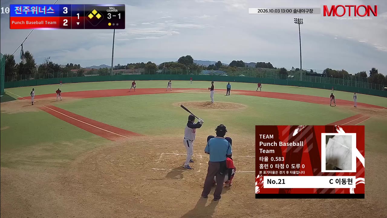 이동현(21번, Punch Baseball Team) 3루타 클립 | vs 전주위너스 | 10/3 (솔내야구장)