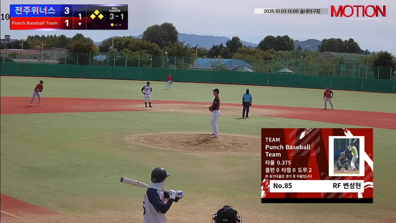 변성현(85번, Punch Baseball Team) 볼넷 클립 | vs 전주위너스 | 10/3 (솔내야구장)