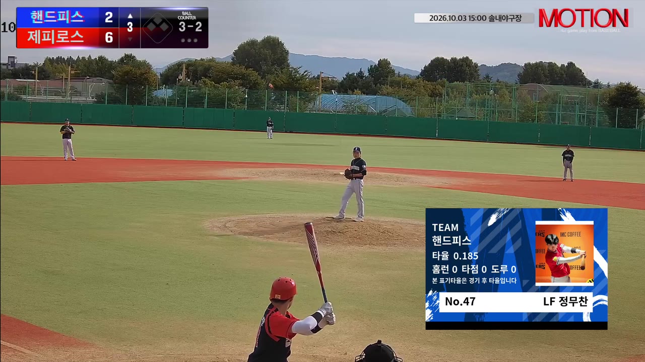 정무찬(47번, 핸드피스) 볼넷 클립 | vs 제피로스 | 10/3 (솔내야구장)