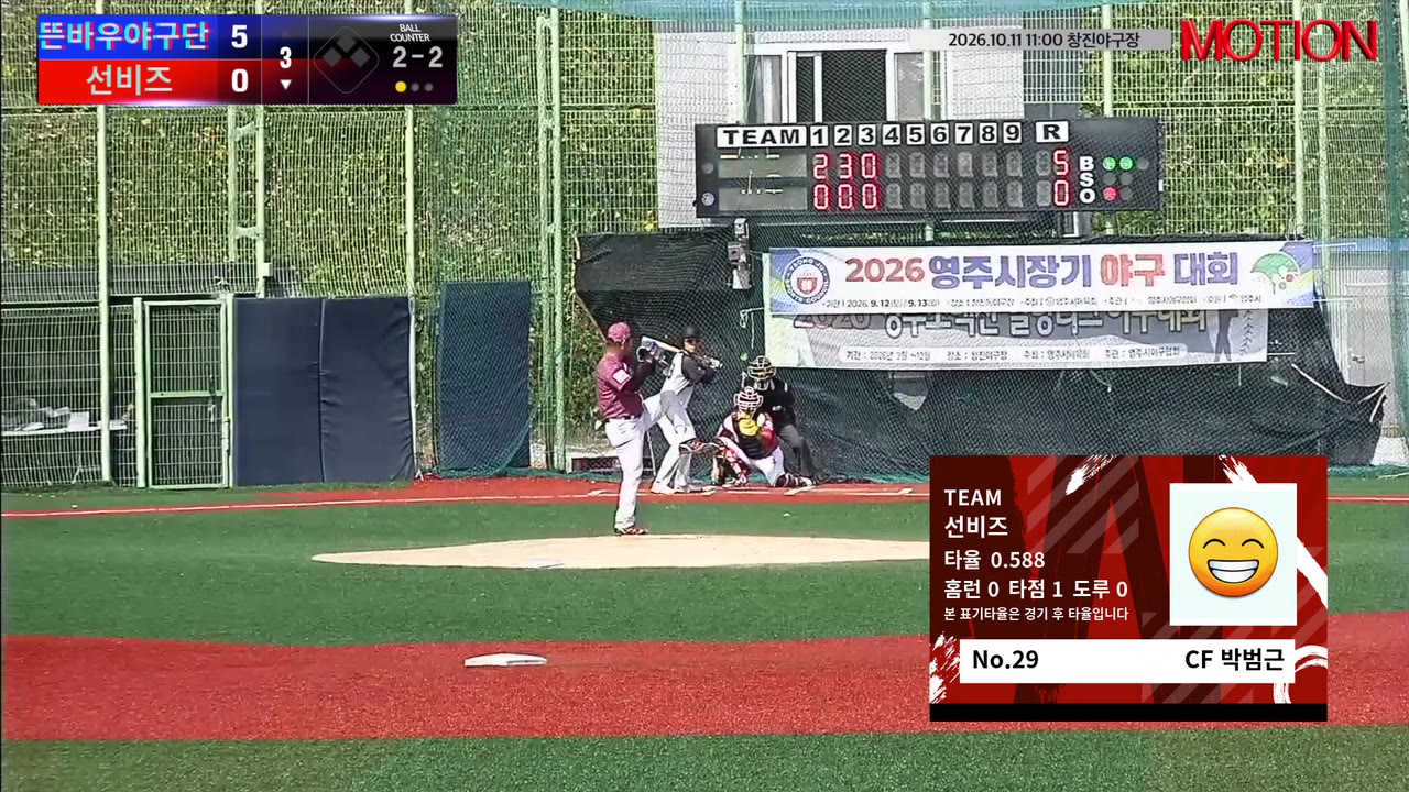 박범근(29번, 선비즈) 3루타 클립 | vs 뜬바우야구단 | 10/11 (창진야구장)
