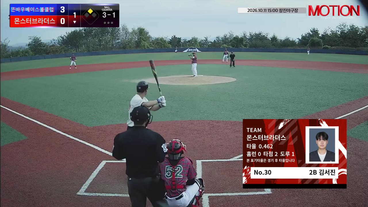 김서진(30번, 몬스터브라더스) 사구 클립 | vs 뜬바우베이스볼클럽 | 10/11 (창진야구장)