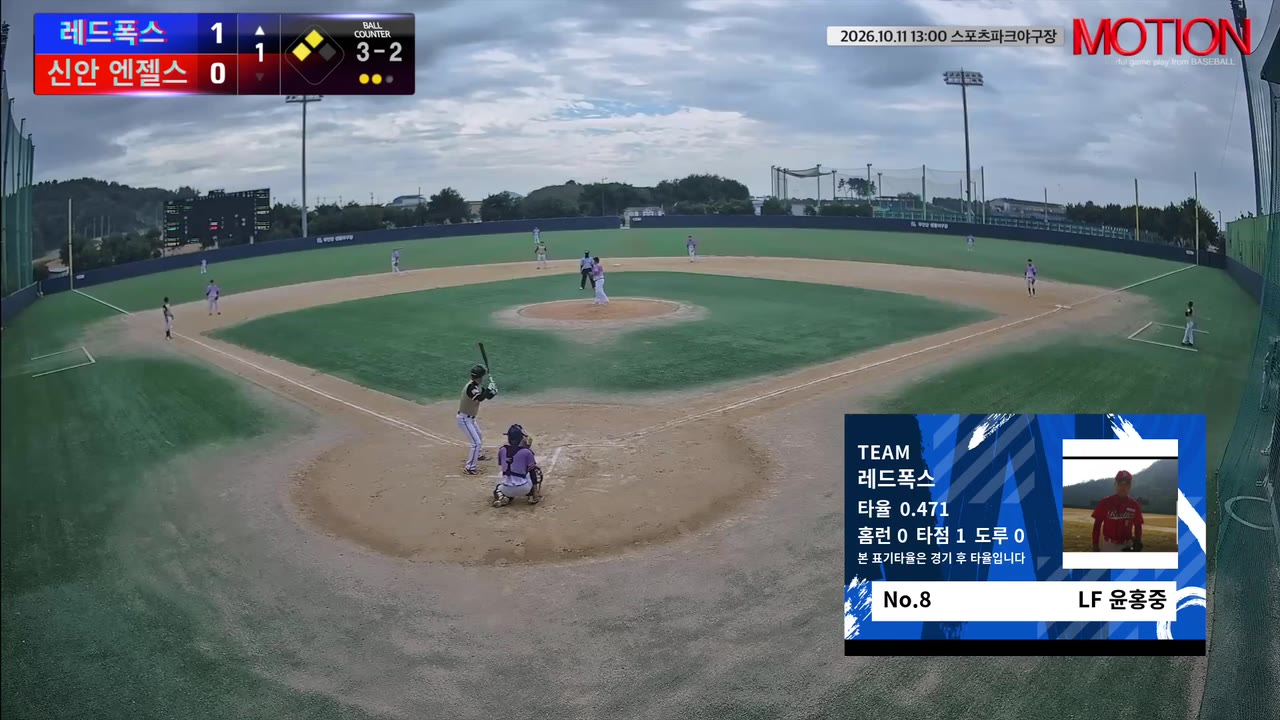 윤홍중(8번, 레드폭스) 볼넷 클립 | vs 신안 엔젤스 | 10/11 (스포츠파크야구장)