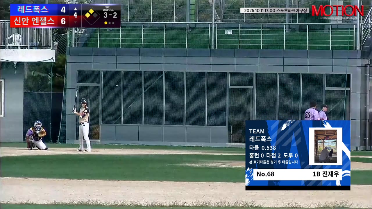 전재우(68번, 레드폭스) 볼넷 클립 | vs 신안 엔젤스 | 10/11 (스포츠파크야구장)