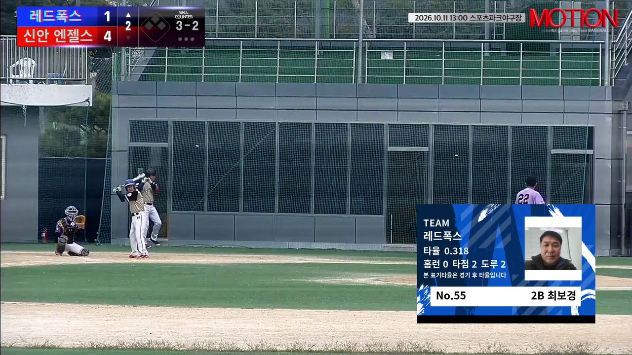 최보경(55번, 레드폭스) 볼넷 클립 | vs 신안 엔젤스 | 10/11 (스포츠파크야구장)