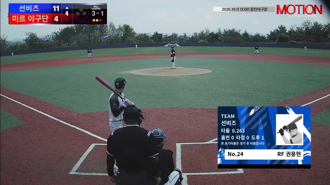 권용현(24번, 선비즈) 볼넷 클립 | vs 미르 야구단 | 10/11 (창진야구장)