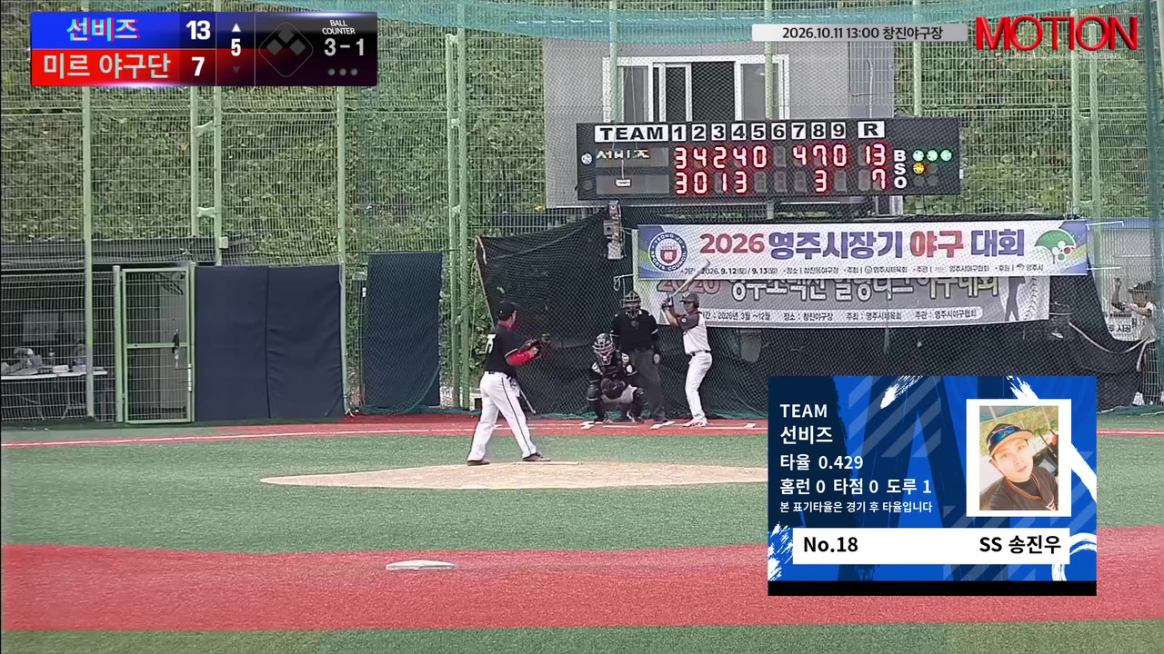 송진우(18번, 선비즈) 볼넷 클립 | vs 미르 야구단 | 10/11 (창진야구장)