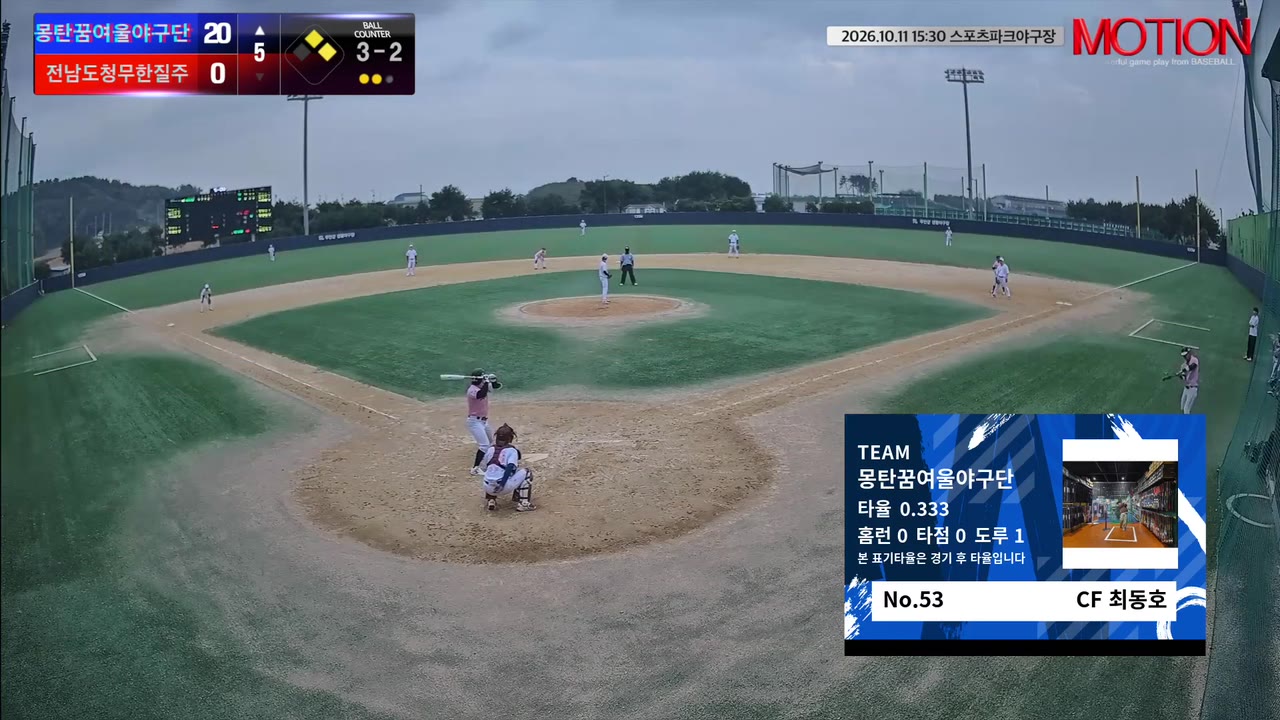 최동호(53번, 몽탄꿈여울야구단) 1루타 클립 | vs 전남도청무한질주 | 10/11 (스포츠파크야구장)