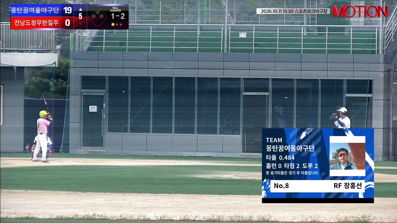 장홍선(8번, 몽탄꿈여울야구단) 1루타 클립 | vs 전남도청무한질주 | 10/11 (스포츠파크야구장)