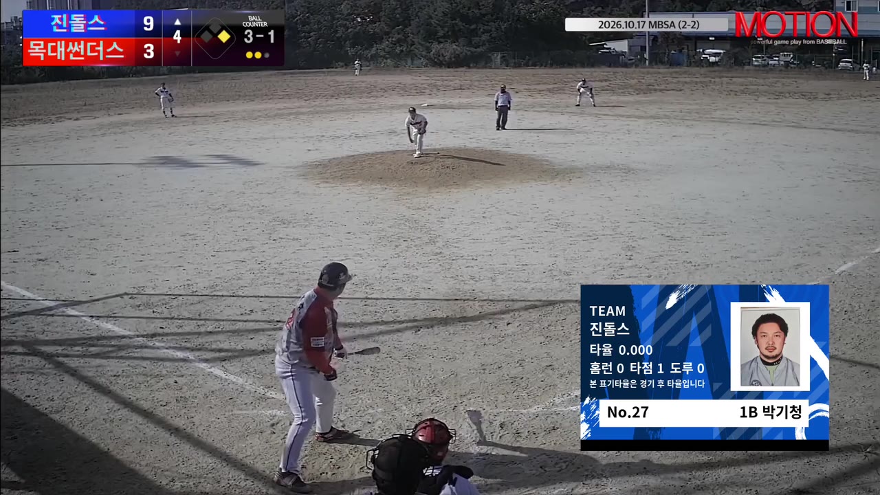 박기청(27번, 진돌스) 볼넷 클립 | vs 목대썬더스 | 10/17 (2구장)