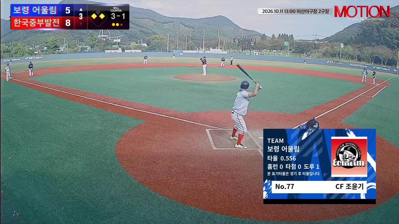 조윤기(77번, 보령 어울림) 볼넷 클립 | vs 한국중부발전 | 10/11 (미산야구장 2구장)