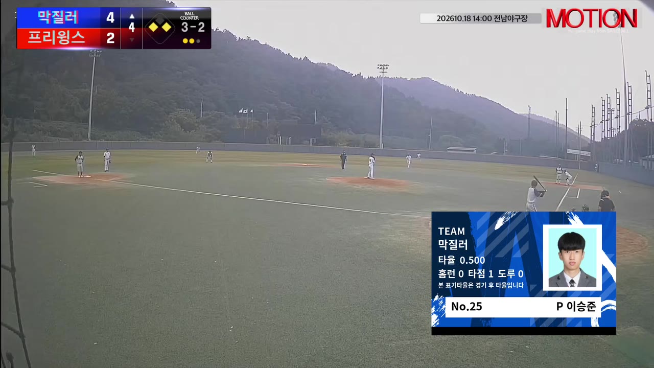 이승준(25번, 막질러) 볼넷 클립 | vs 프리윙스 | 10/18 (전남야구장)