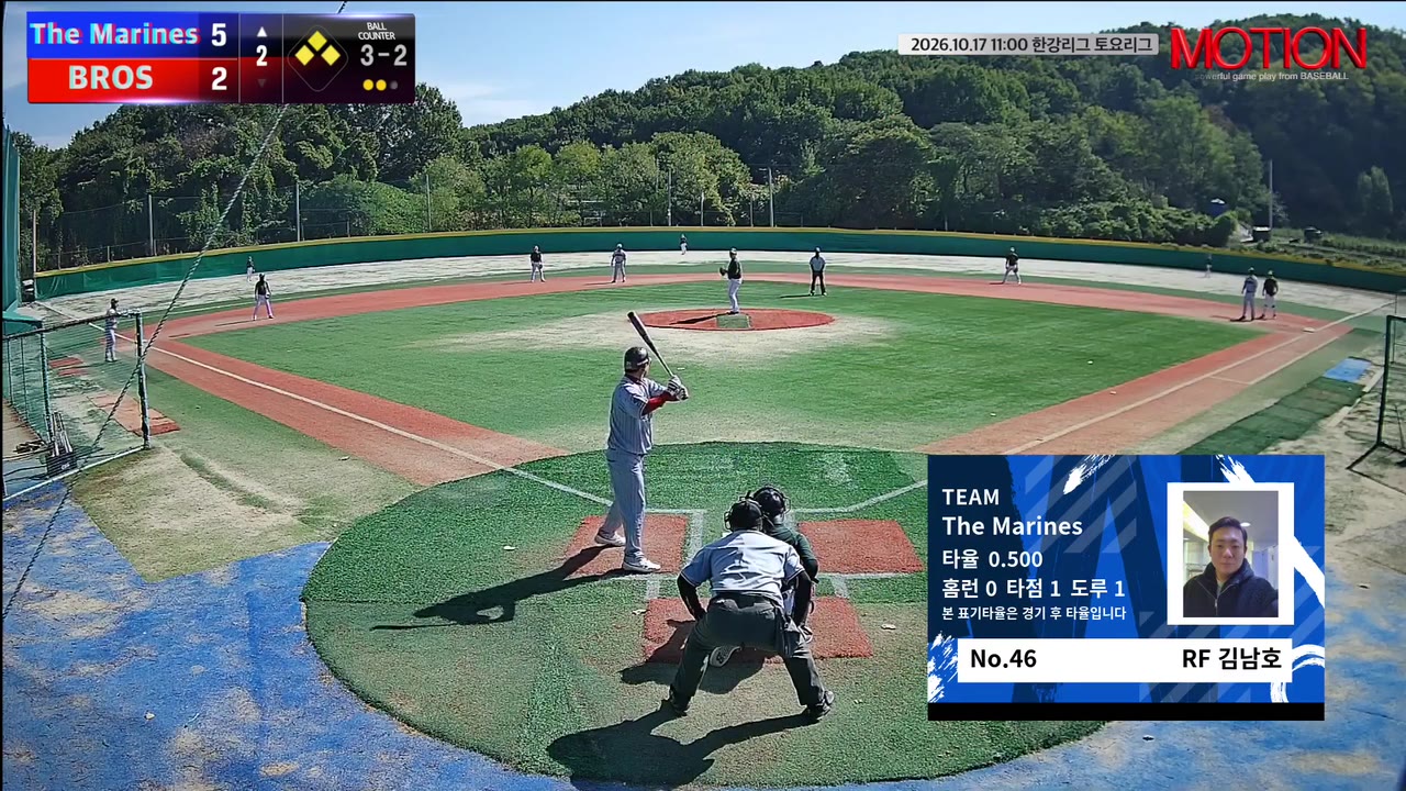 김남호(46번, The Marines) 볼넷 클립 | vs BROS | 10/17 (고촌 야구장)