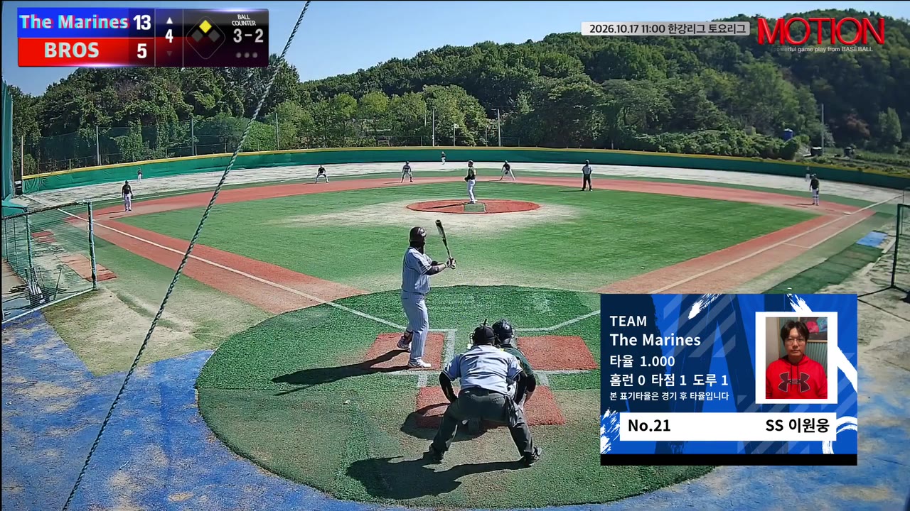 이원웅(21번, The Marines) 볼넷 클립 | vs BROS | 10/17 (고촌 야구장)