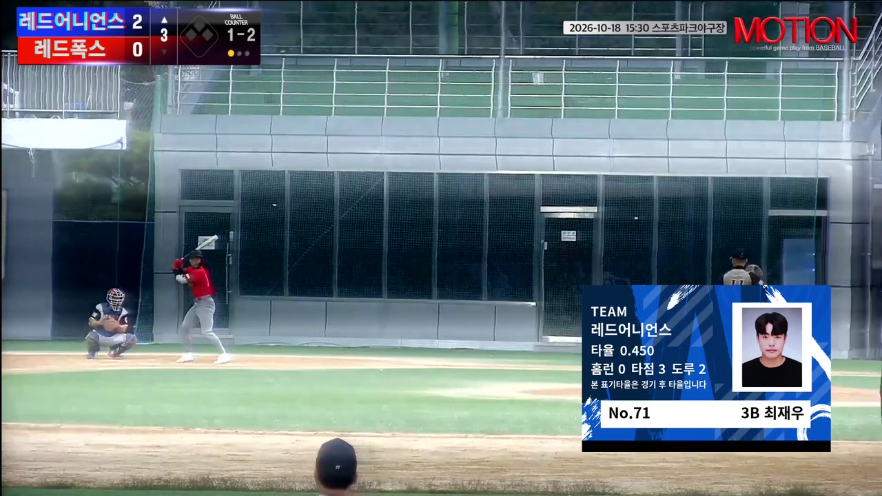 최재우(71번, 레드어니언스) 1루타 클립 | vs 레드폭스 | 10/18 (스포츠파크야구장)