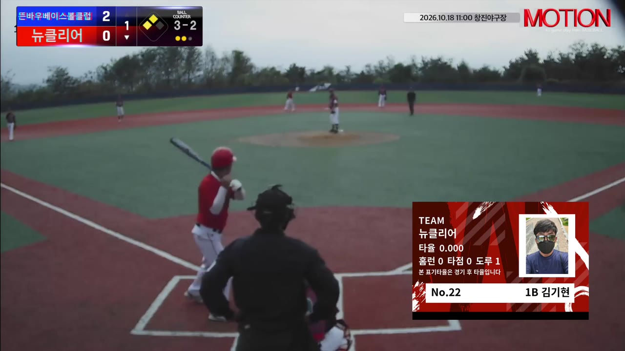 김기현(22번, 뉴클리어) 볼넷 클립 | vs 뜬바우베이스볼클럽 | 10/18 (창진야구장)
