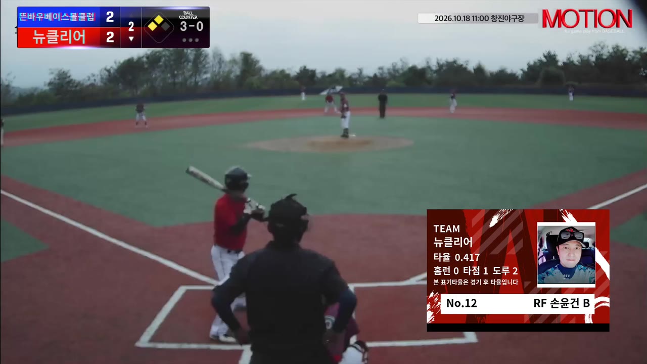 손윤건 B(12번, 뉴클리어) 볼넷 클립 | vs 뜬바우베이스볼클럽 | 10/18 (창진야구장)