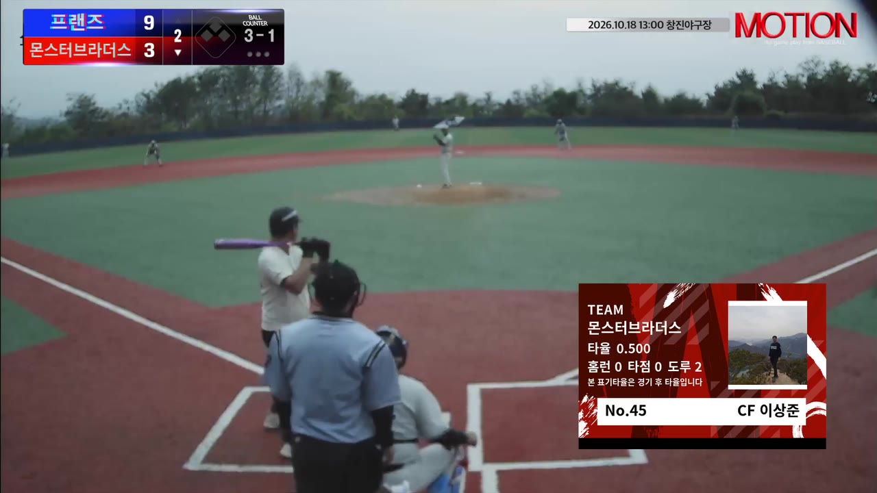 이상준(45번, 몬스터브라더스) 볼넷 클립 | vs 프랜즈 | 10/18 (창진야구장)