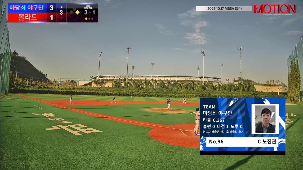노진관(96번, 마당쇠 야구단) 1루타 클립 | vs 볼라드 | 10/17 (신축구장)