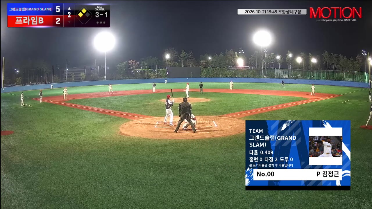 김정근(0번, 그랜드슬램(GRAND SLAM)) 볼넷 클립 | vs 프라임B | 10/21 (포항생체구장)