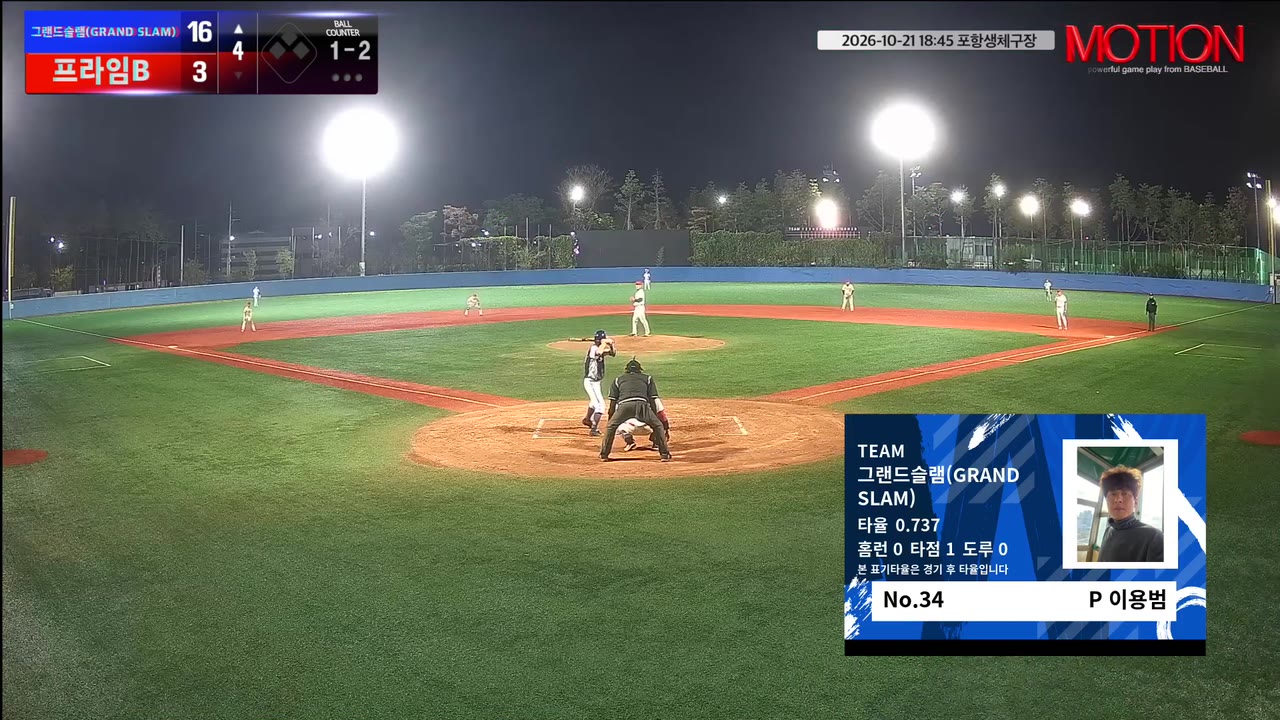 이용범(34번, 그랜드슬램(GRAND SLAM)) 2루타 클립 | vs 프라임B | 10/21 (포항생체구장)
