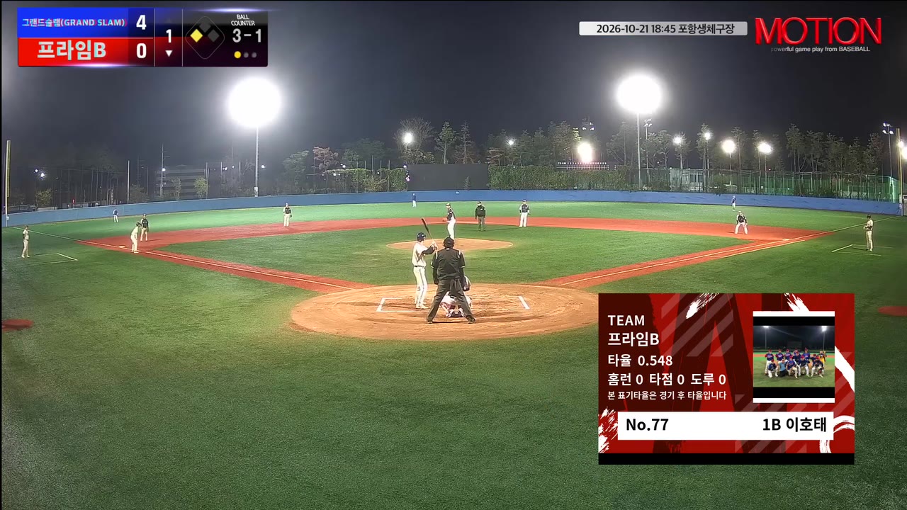 이호태(77번, 프라임B) 1루타 클립 | vs 그랜드슬램(GRAND SLAM) | 10/21 (포항생체구장)